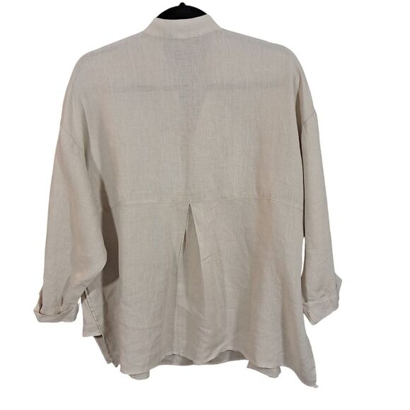 XCVI Top Womens Medium Oatmeal Popover Boho Peasant Lagenlook Gauze Linen Boxy - Picture 2 of 12
